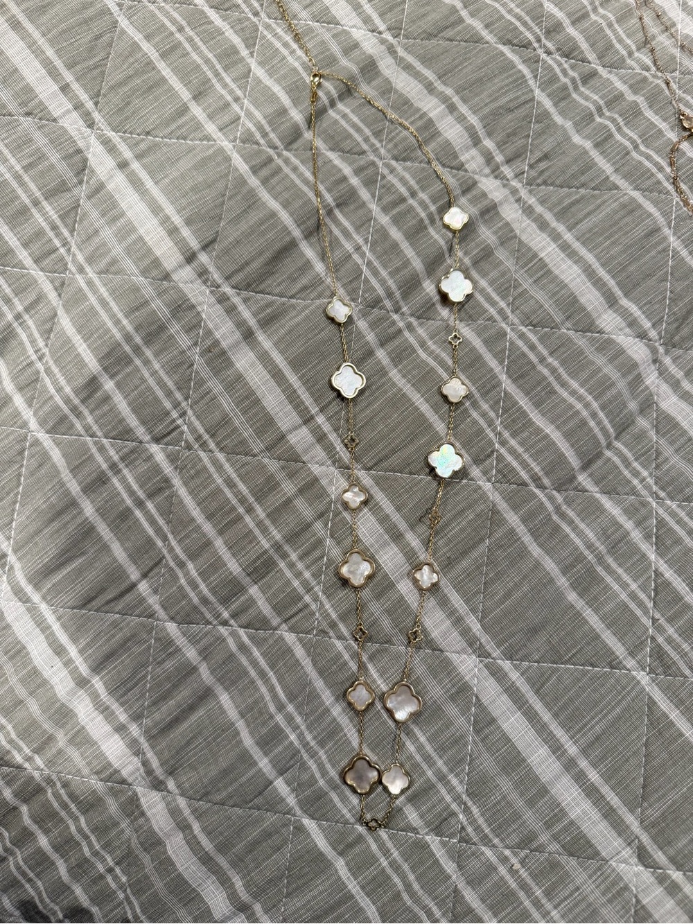 Gold Clover Station Necklace with White Mother-of-Pearl